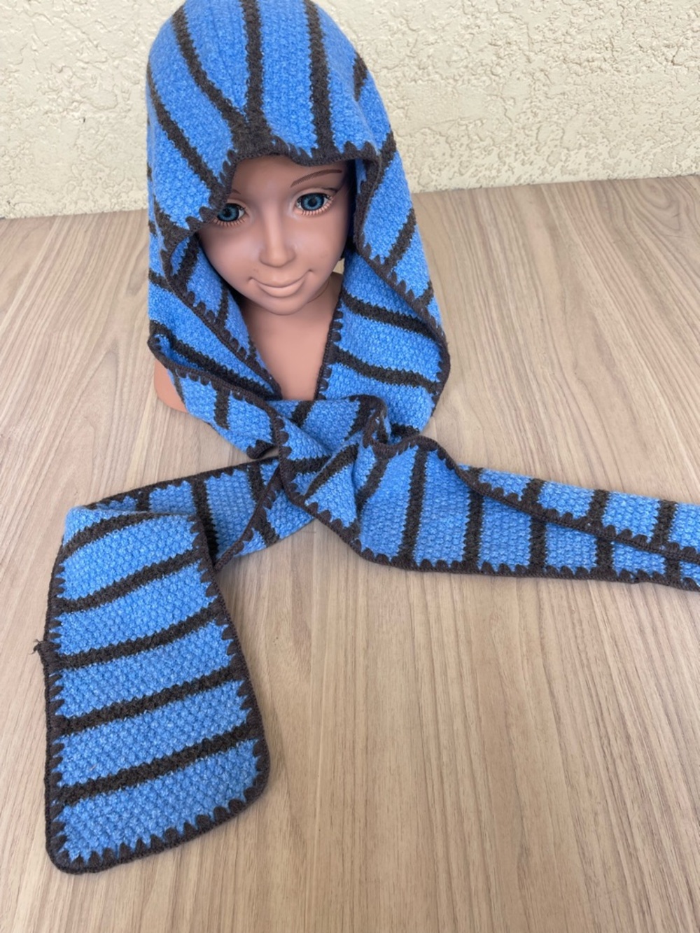 Free People Blue and Brown Striped Knit Hood